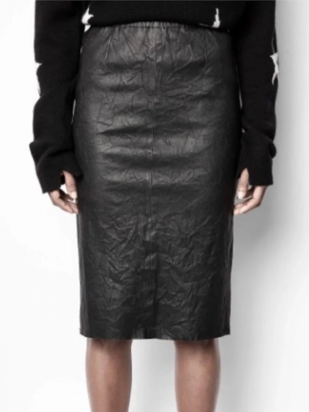 Zadig & Voltaire Jaden Cuir Froisse Crinkled Leather Pencil Skirt - 42 (XL) 🌟